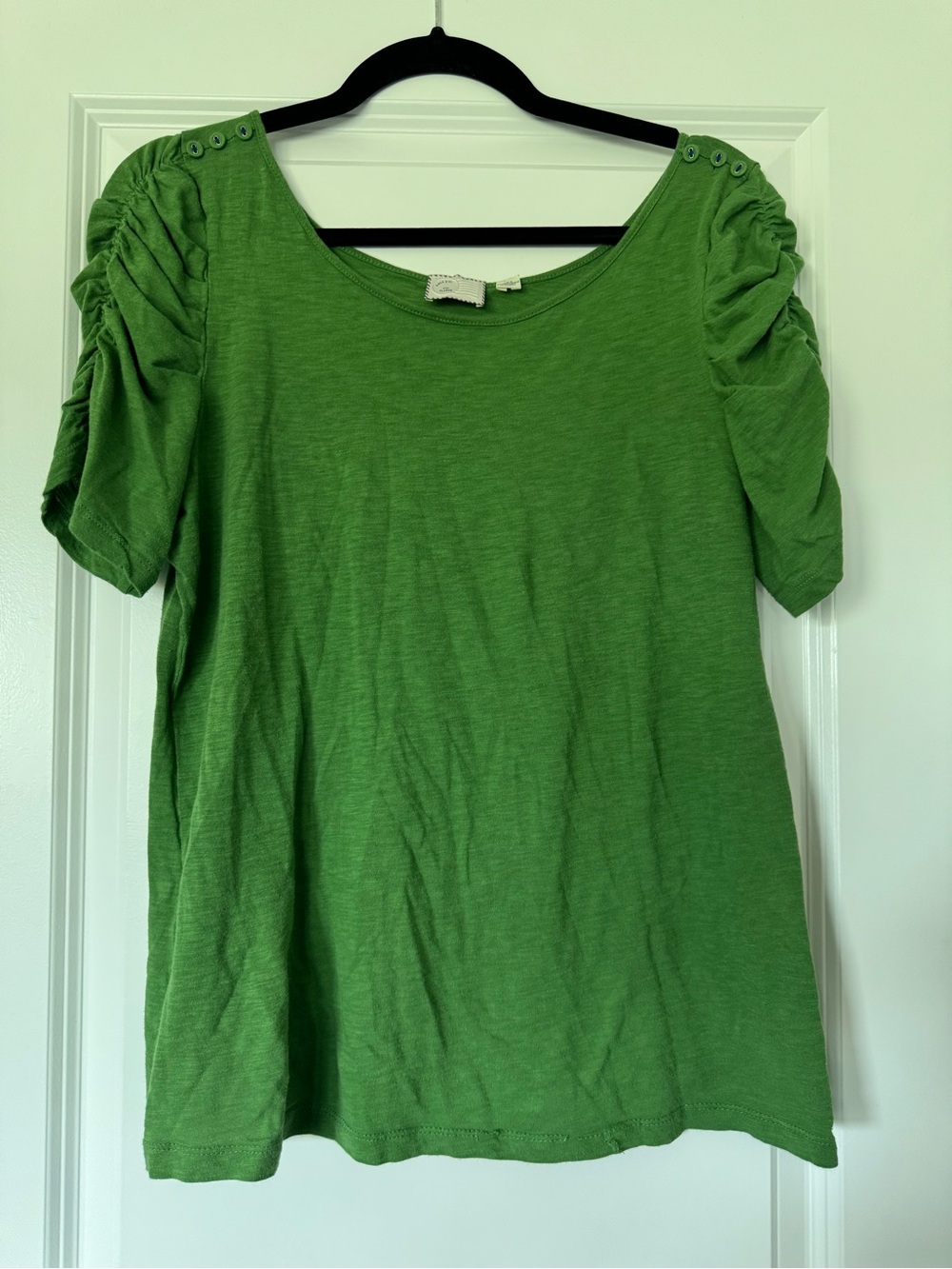 Anthropologie Green Ruched Sleeve Tee